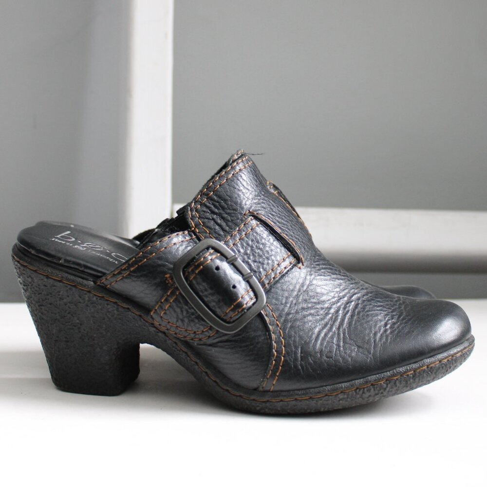B.O.C. Born Concept Black Pebble Leather Slip-On Mule Block Chunky Heels Size 8 - Picture 2 of 7